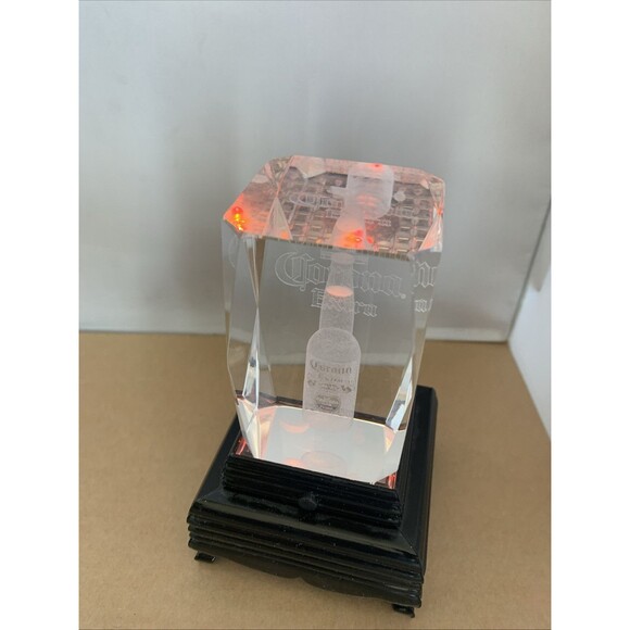 CORONA EXTRA 3D Laser Etched Crystal Glass Tower w/Lighted Stand Changes Color - Picture 2 of 7